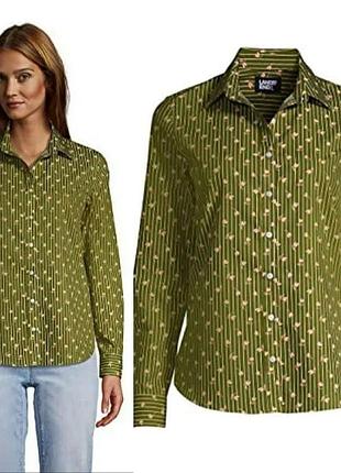 Стильная рубашка оливкового цвета lands' end supima coton no iron repassage superflu
