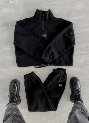 Флисовый спортивный костюм свитшот оверсайз на молнию штаны свободный комплект бордовый белый серый графитовый черный зимний трендовый стильный3 фото
