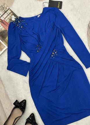 Синее вечернее праздничное платье