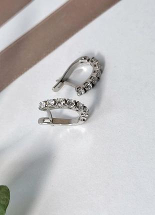 Серебряные серьги серёжки дорожка с белыми камнями серебро 925 пробы родированное 82140б 1.53г2 фото