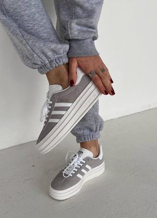 Adidas gazelle bold grey/white кеды на платформе