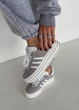 Adidas gazelle bold grey/white кеды на платформе3 фото