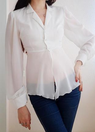 Стильна ніжна біла блузка полупрозр базою шикарн рубаш романт шифон офіс жіночність блуз