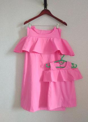 Сарафан з врізним воланом плаття для доньки дитяче з комплекту фемелі лук(мама донька, парні комплекти)