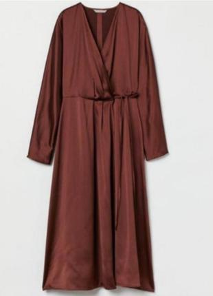 Новое атласное платье миди h&m нарядное платье сатиновое на запах атлас сатин5 фото