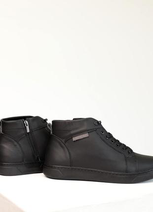 Ботинки мужские зимние кожаные мех 4s черные 486 фото