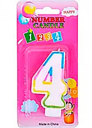 Свічка-цифра кольорова з блискітками "№4"