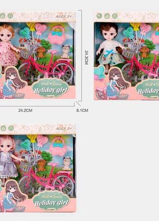 Кукла с велосипедом в наборе 3 вида с аксессуарами me8810c