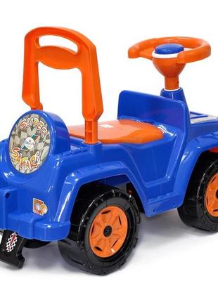 Толокар машинка каталка orion синий/оранжевый с поворотными колесами и звуковым сигналом + багажник 5492 фото