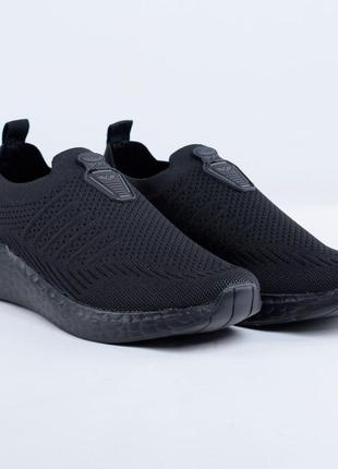 Стильные черные мужские кроссовки кеды мокасины из текстиля без шнуровки