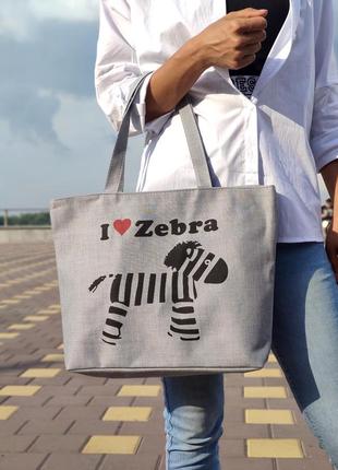 Текстильна сумка "zebra" сіра з принтом зебри