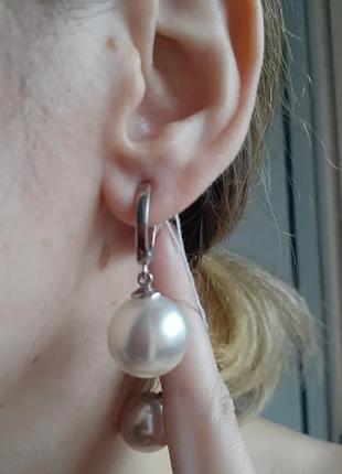 Класичні срібні сережки з великою перлиною фея фіона5 фото