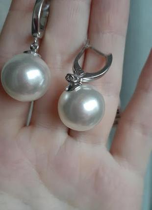 Класичні срібні сережки з великою перлиною фея фіона2 фото
