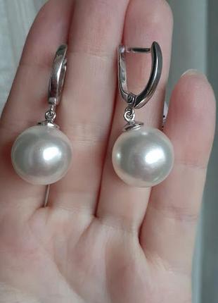 Класичні срібні сережки з великою перлиною фея фіона4 фото