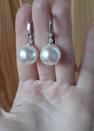 Класичні срібні сережки з великою перлиною фея фіона6 фото