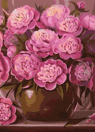 Картина по номерам "розовые пионы в вазе" тм лавка чудес 40 x 50 см