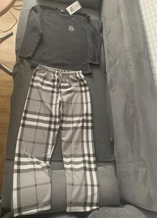 Піжама флісова флісовий костюм лонгслів та штани у стилі h&m розм 1704 фото