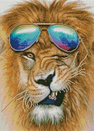Алмазная мозаика лев в окулярах strateg 40х50 см l-166