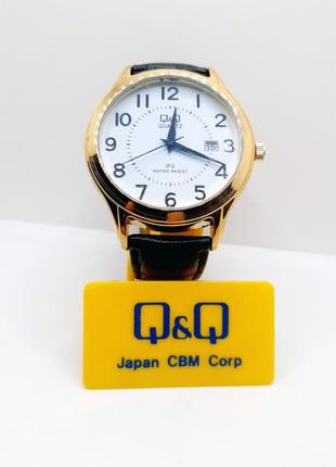Наручные часы 'q&q' ip series мужские кварцевые кожаный ремешок и календарь (са04j114)