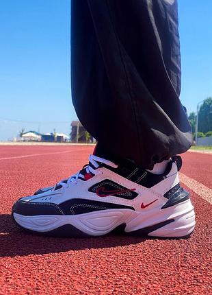Nike m2k tekno black white “red logo”