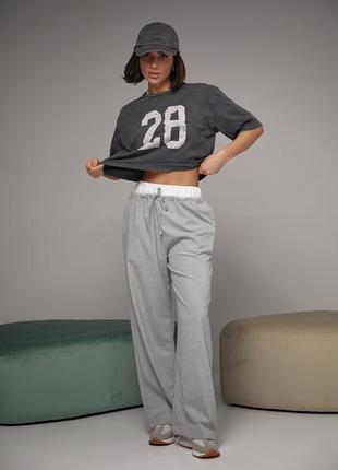 Жіночі брюки на зав'язках із білою резинкою на талії3 фото