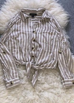 Блуза сорочка вузол льон лляна в смужку натуральна оверсайз