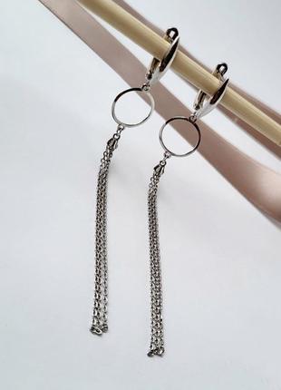 Срібні довгі сережки сережки без каменів ланцюжки срібло 925 проби родоване 82823 3.07г3 фото