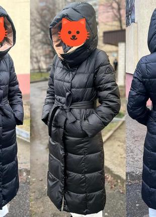 Пуховик clasna черный с поясом xs-s, зимний пуховик пальто, зимняя куртка