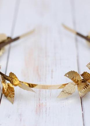 Ободок в греческом стиле с золотыми листиками2 фото