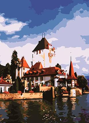 Картина за номерами "замок на березі озера" км лавка чудес 40 x 50 см у коро lc30043