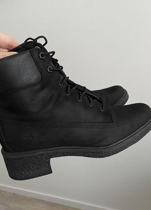 Ботинки базовые демисезонные кожаные черные timberland, кожа нубук на низком каблуке, замшевые