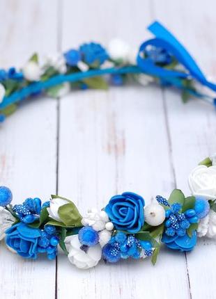Веночек с цветами бело-синий3 фото