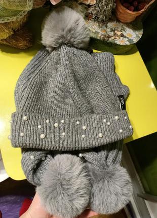 Зимний главный набор,шапочка и шарфик4 фото