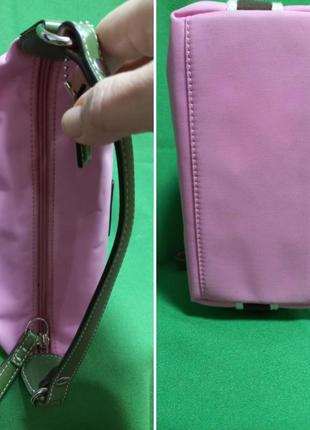Розовая мини сумка косметичка с отделкой из зелёной кожи coach4 фото