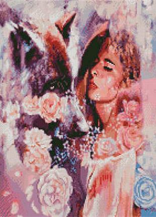 Алмазная мозаика девушка и волк strateg 40х50 см l-2331 фото