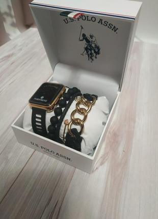 Жіночий годинник з браслетами у чорному кольорі в оригінальній упаковці поло ассн u.s. polo assn оригінал2 фото