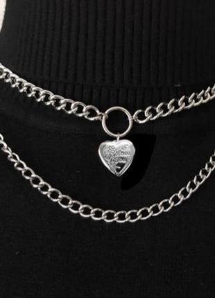 Колье цепь цепочка ожерелье с сердцем сердечком цвет серебро2 фото