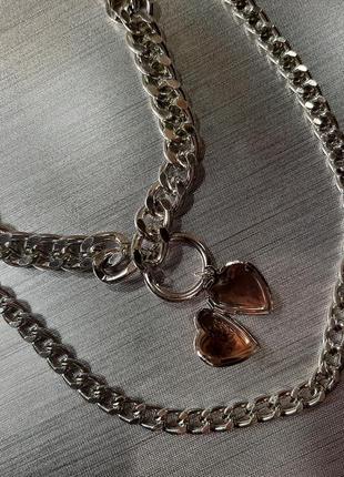 Колье цепь цепочка ожерелье с сердцем сердечком цвет серебро3 фото