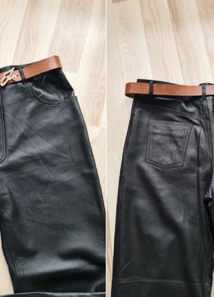 Чорные кожаные брюки женские из натуральной кожи брюки женские зауженные брюки из кожи кожаные брюки с высокой посадкой3 фото