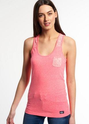 Майка superdry super sewn lace vest top snowy bubblegum pink