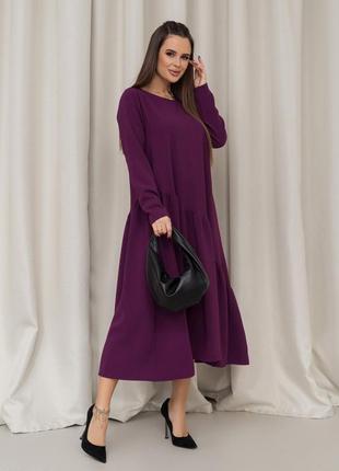 Фиолетовое платье с асимметричным воланом размер s