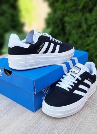 Adidas gazelle bold черные с белым кроссовки женские замшевые замша адидас газели низкие весенние демисезонные демисезонные демисезон топ качество2 фото