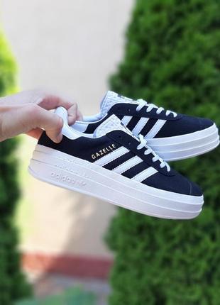 Adidas gazelle bold черные с белым кроссовки женские замшевые замша адидас газели низкие весенние демисезонные демисезонные демисезон топ качество1 фото