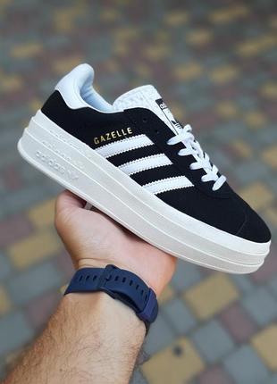 Adidas gazelle bold черные с белым кроссовки женские замшевые замша адидас газели низкие весенние демисезонные демисезонные демисезон топ качество3 фото