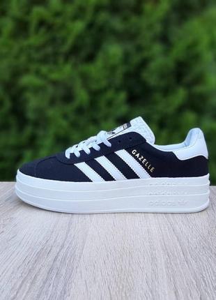 Adidas gazelle bold черные с белым кроссовки женские замшевые замша адидас газели низкие весенние демисезонные демисезонные демисезон топ качество7 фото