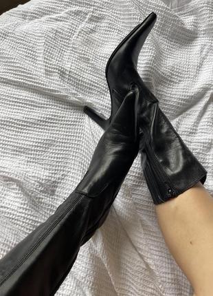 Кожа ботинки шпелька каблука на каблуке сапоги черные винтаж 90ти 2000х годов4 фото