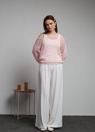 Женский ажурный джемпер сетка бледно-розового цвета. модель 27343 фото