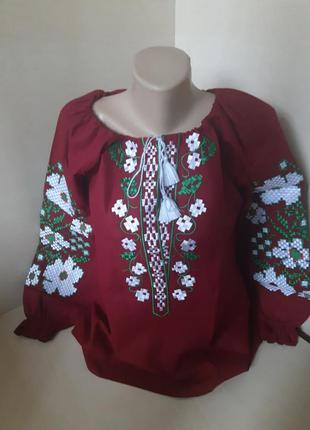 Женская домотканая рубашка вышиванка бордо р.42 46 50 541 фото
