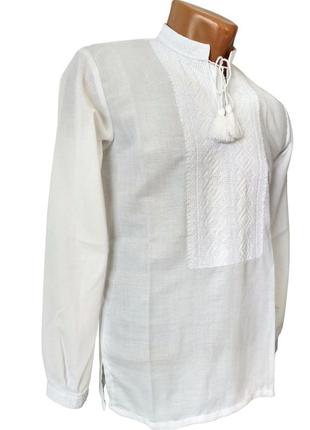 Рубашка вышиванка мужская на домотканом хлопке белая р. 42 - 60