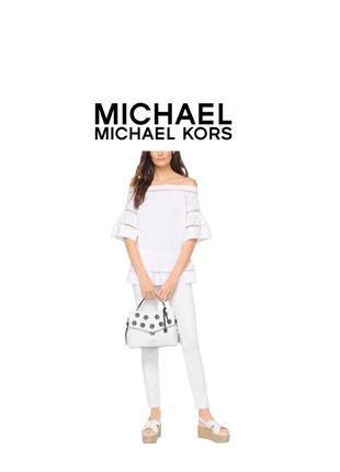 Michael kors ортопед белая хлопковая блуза с открытыми плечами рукавами фонариками2 фото